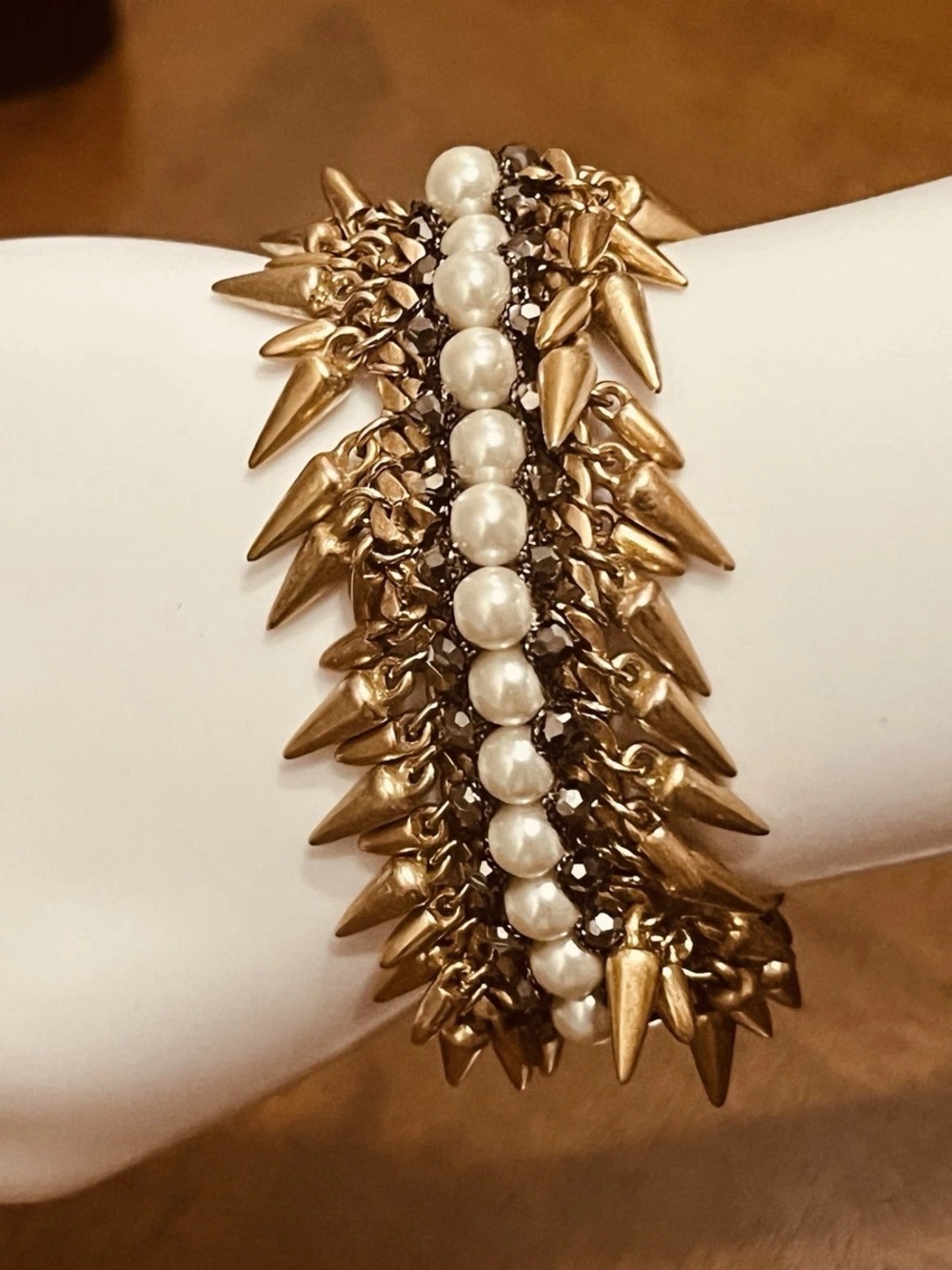 Stella & Dot Pearl & Gold Spike Statement Bracelet